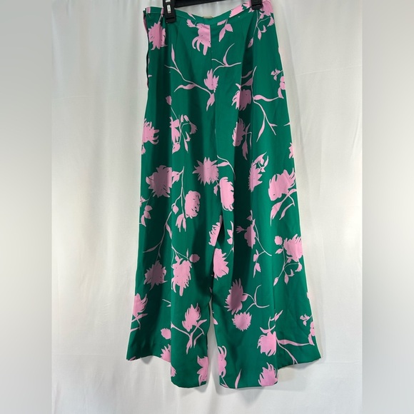 Beautiful High Rise Wide Leg Pink Green Pants Side Zipper Size 6 H&M Floral - Picture 7 of 9